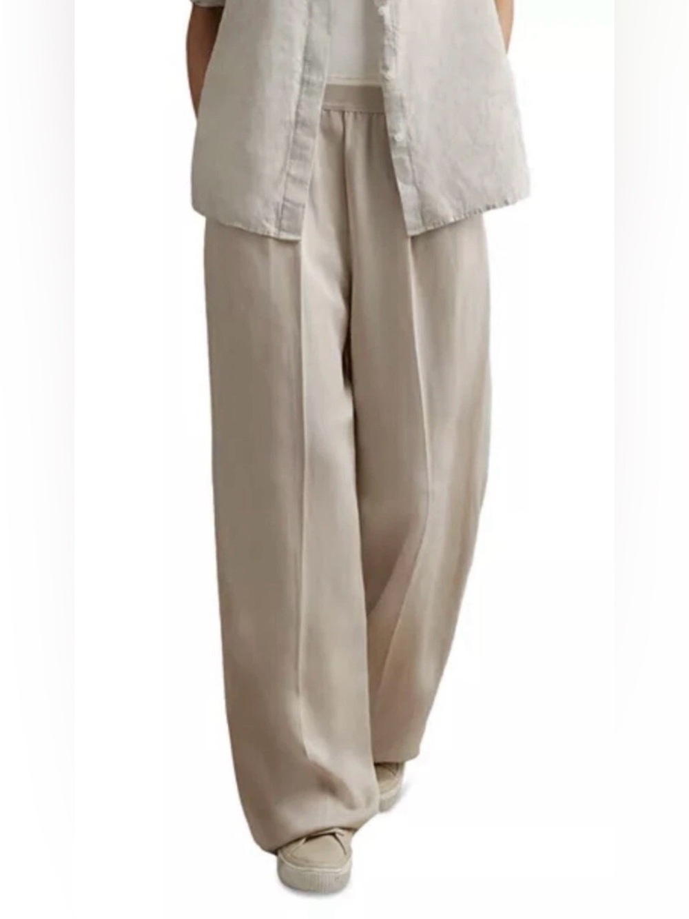 Reiss Vera Lyocell-Linen Wide Leg Trousers in oatmeal size 10